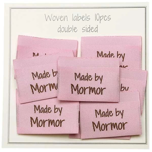 Go Handmade Vævet Label, Dobbeltsidet, Pink, 35 x 19 mm, 10 stk